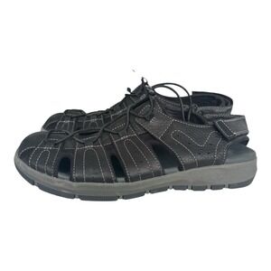 Clarks Brixby Cove Mens 13 Black Leather Fisherman Sandals Bungee Sport 26133891